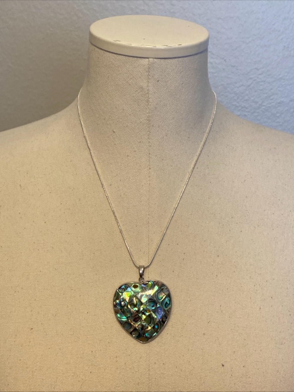 Beautiful abalone heart necklace with silver chain